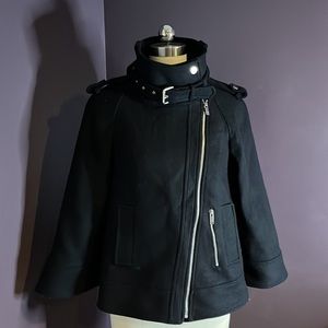 Zara Woman XS Asymmetrical Zip Funnel Neck Peacoat